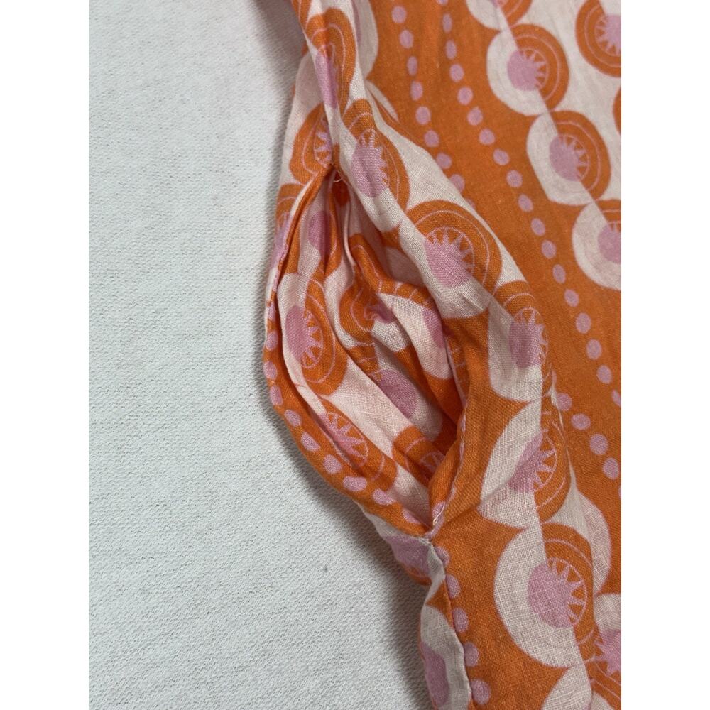 HIHO Tortola Button Front Linen Dress M Orange Coral Print Resortwear Beach Vaca - Picture 4 of 10